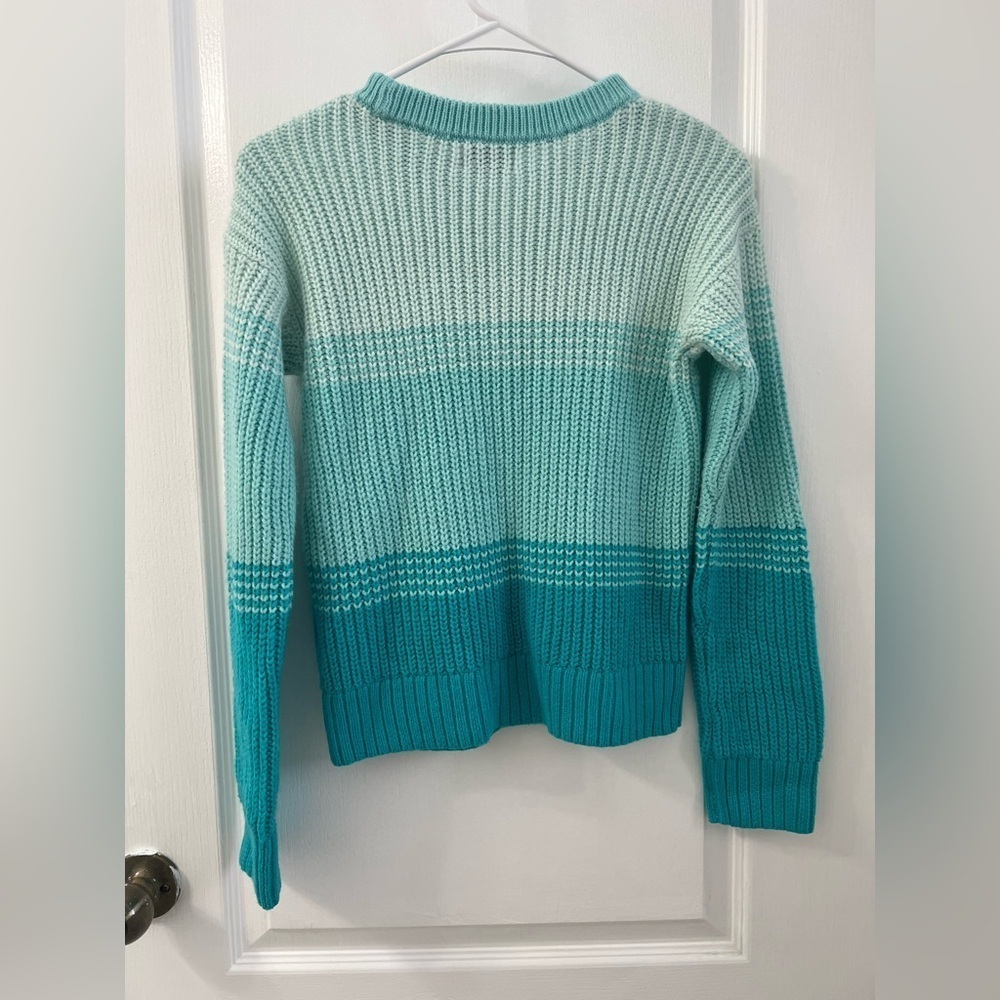 SO®Knit Crewneck Striped Teal and Mint Sweater (Size L 10/12)- NWOT - Picture 5 of 6